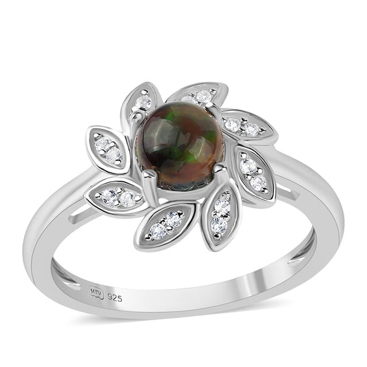 Anillo de Plata con Ópalo negro medianoche Lega Dembi de Ëtiopía y Topacio Blanco