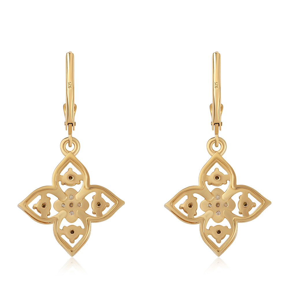 Pendientes de Plata Bañada en Oro con Diamante Verde y Diamante blanco