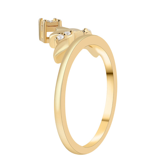 Anillo de Plata Bañada en Oro con Diamante Verde y Diamante blanco