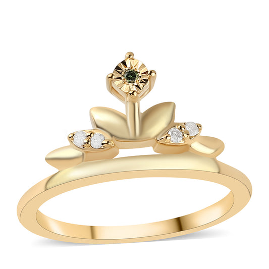 Anillo de Plata Bañada en Oro con Diamante Verde y Diamante blanco