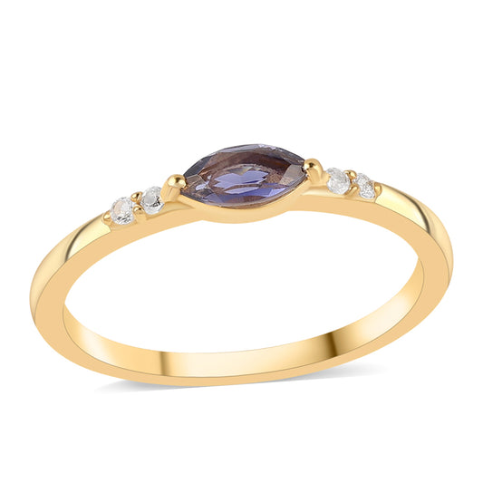 Anillo de Plata Bañada en Oro con Lolita y Topacio Blanco