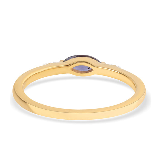 Anillo de Plata Bañada en Oro con Lolita y Topacio Blanco