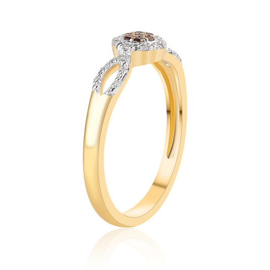 Anillo de Plata Bañada en Oro con Diamante Rojo y Diamante blanco