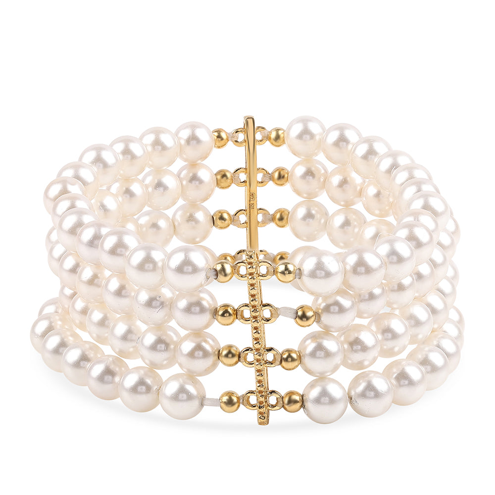 Pulsera de Plata Bañada en Oro con Perla blanca de agua dulce