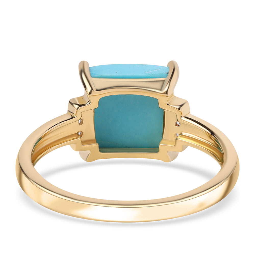 Anillo de Plata Bañada en Oro con Turquesa Bella Durmiente y Topacio Blanco