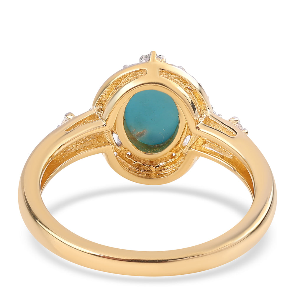 Anillo de Plata Bañada en Oro con Turquesa Bella Durmiente y Topacio Blanco