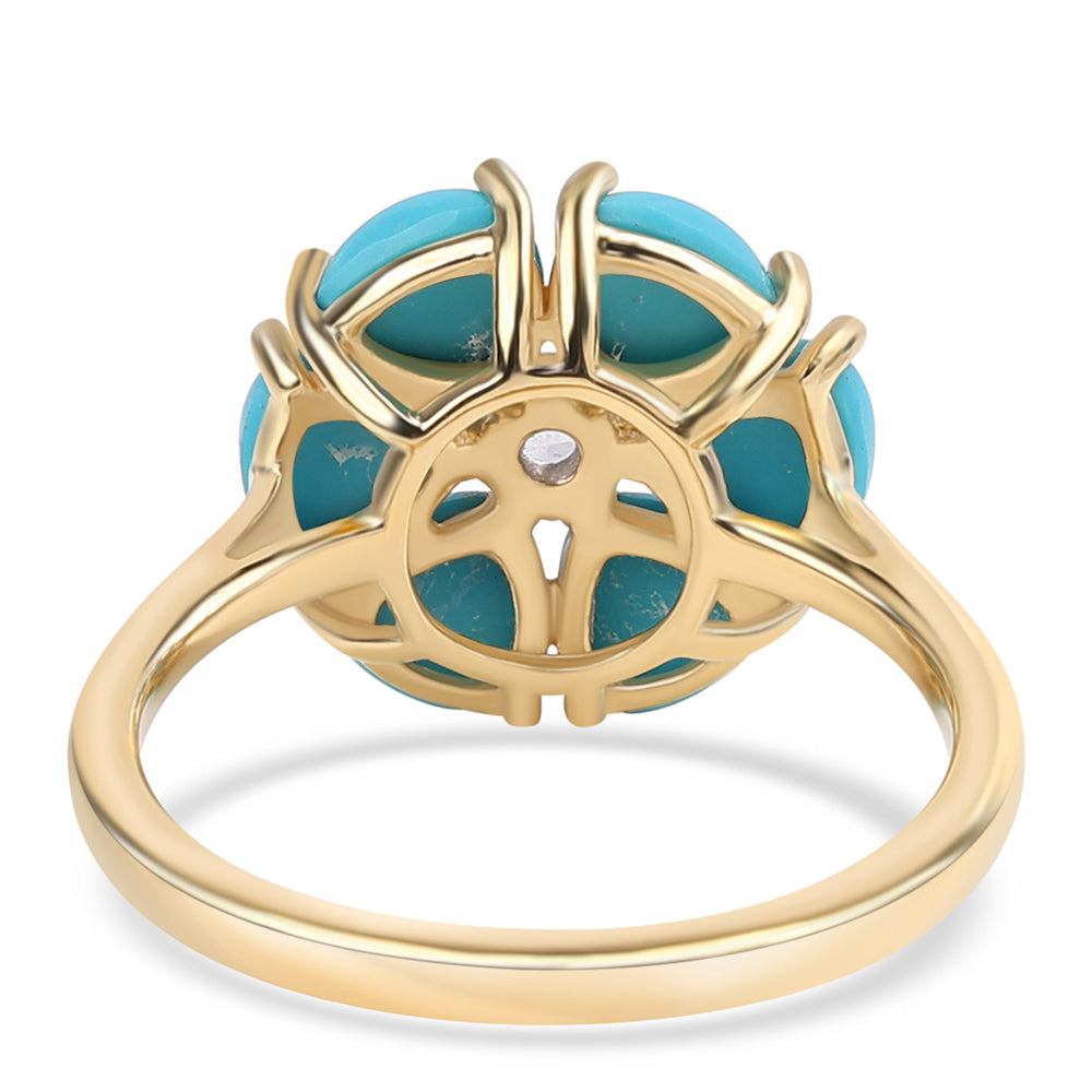 Anillo de Plata Bañada en Oro con Turquesa Bella Durmiente y Topacio Blanco