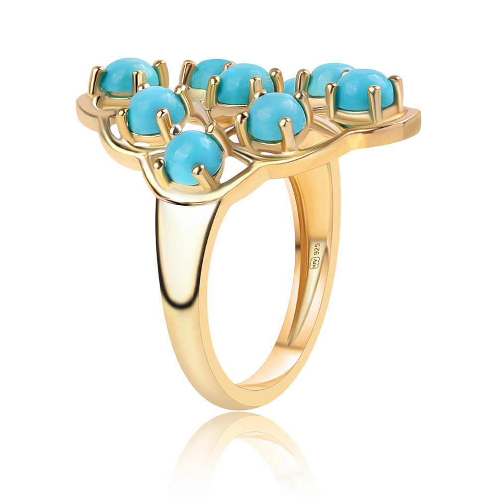 Anillo de Plata Bañada en Oro con Turquesa Bella Durmiente