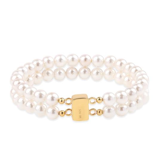 Pulsera de Plata Bañada en Oro con Perla blanca de agua dulce