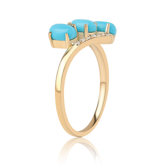 Anillo de Plata Bañada en Oro con Turquesa Bella Durmiente y Topacio Blanco