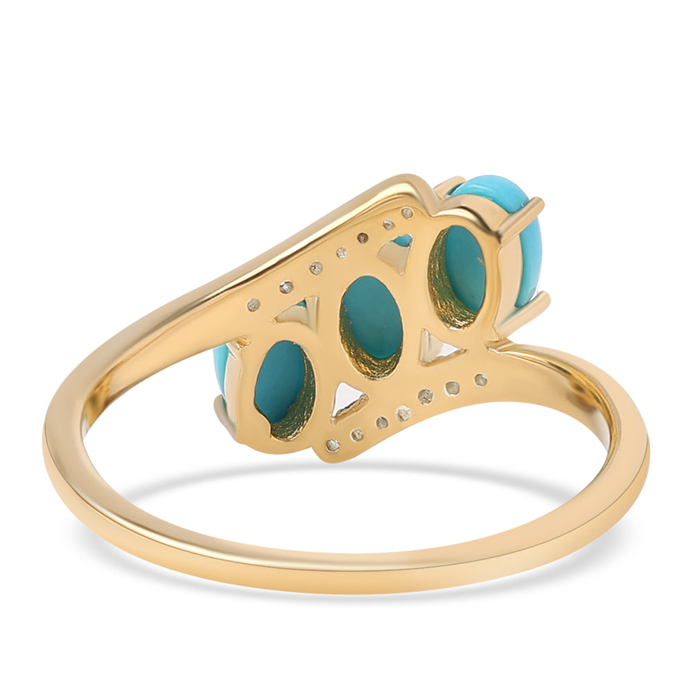 Anillo de Plata Bañada en Oro con Turquesa Bella Durmiente y Topacio Blanco