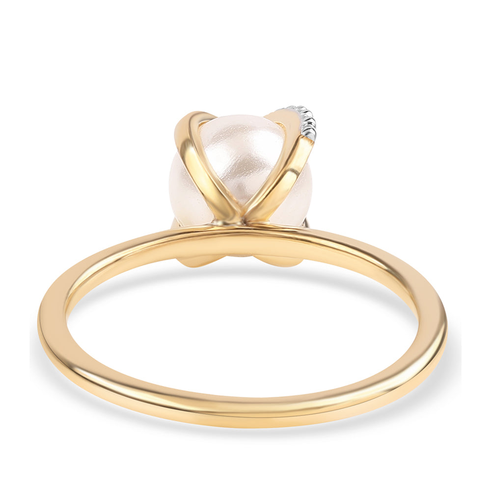 Conjunto de Plata Bañada en Oro con Perla blanca de agua dulce y Topacio Blanco ( Pendientes +Anillo +Colgante )