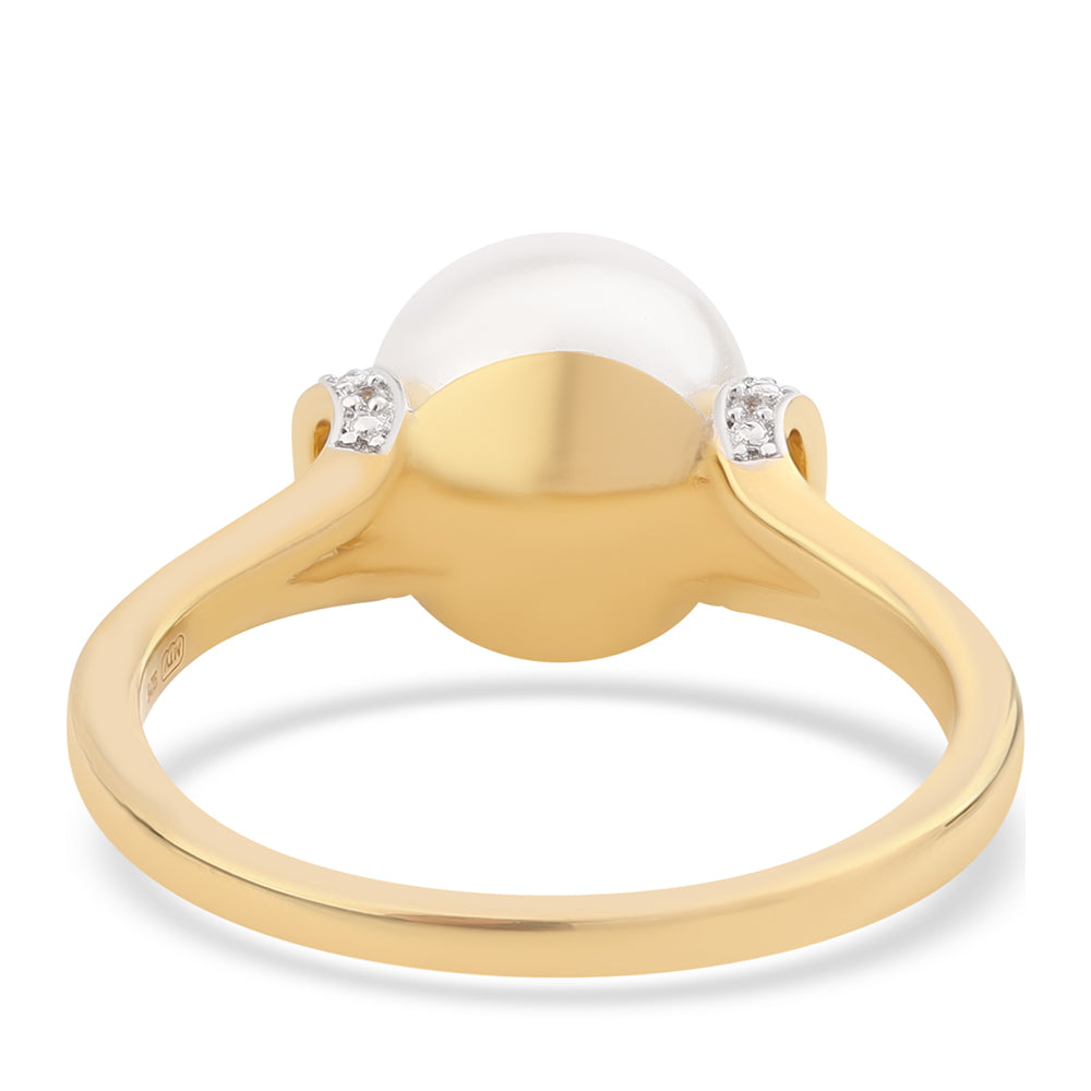 Anillo de Plata Bañada en Oro con Perla blanca de agua dulce y Topacio Blanco