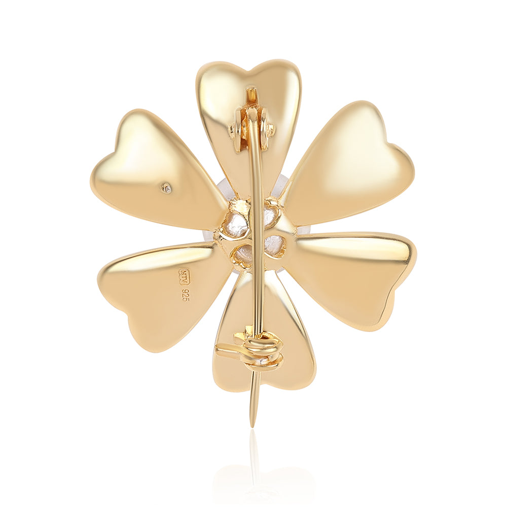 Broche de Plata Bañada en Oro con Perla blanca de agua dulce