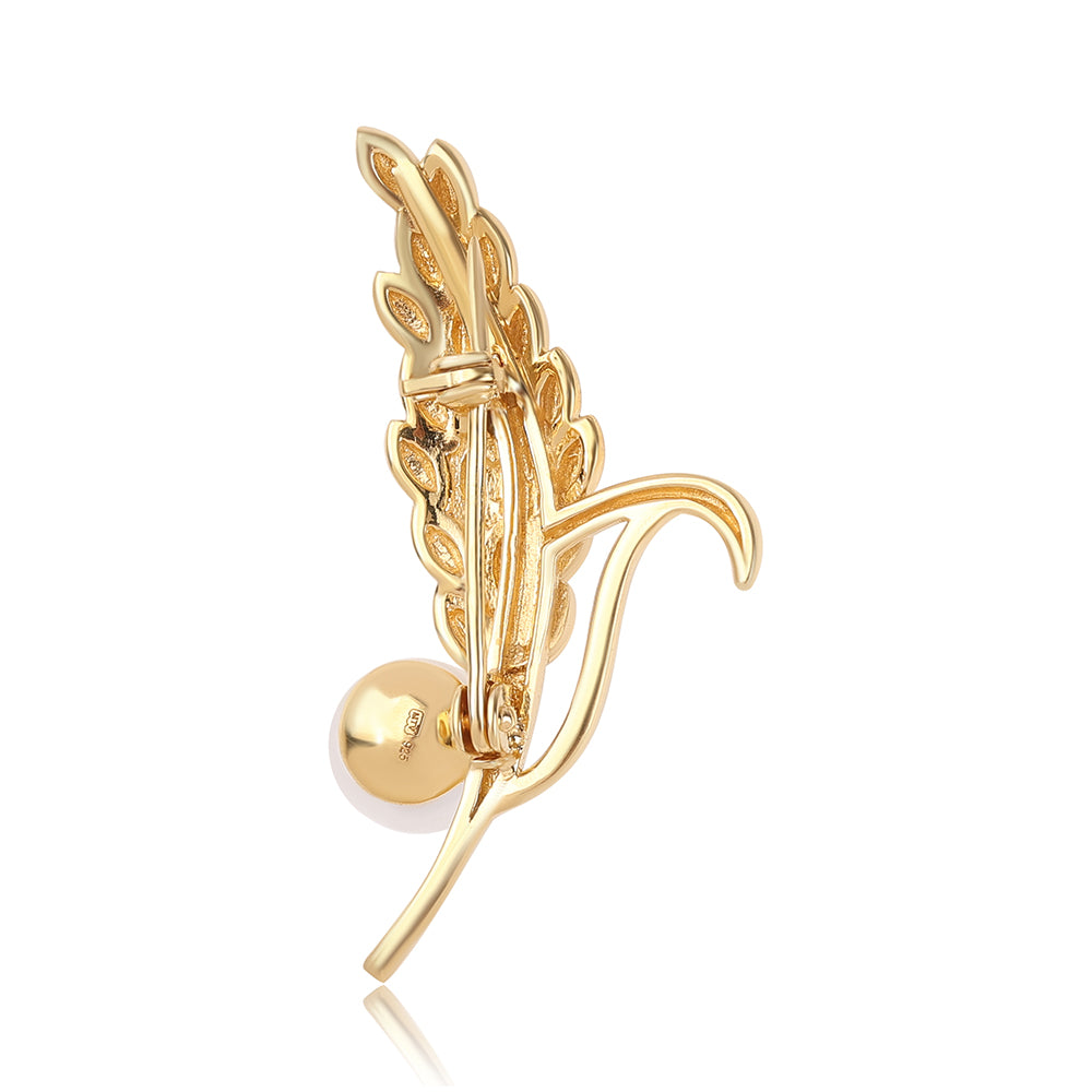 Broche de Plata Bañada en Oro con Perla blanca de agua dulce