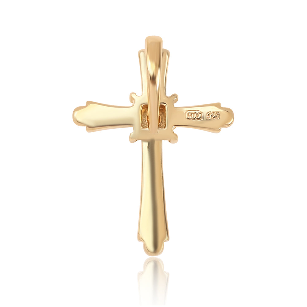 Cruz Colgante de Plata Bañada en Oro con Diamante Azul