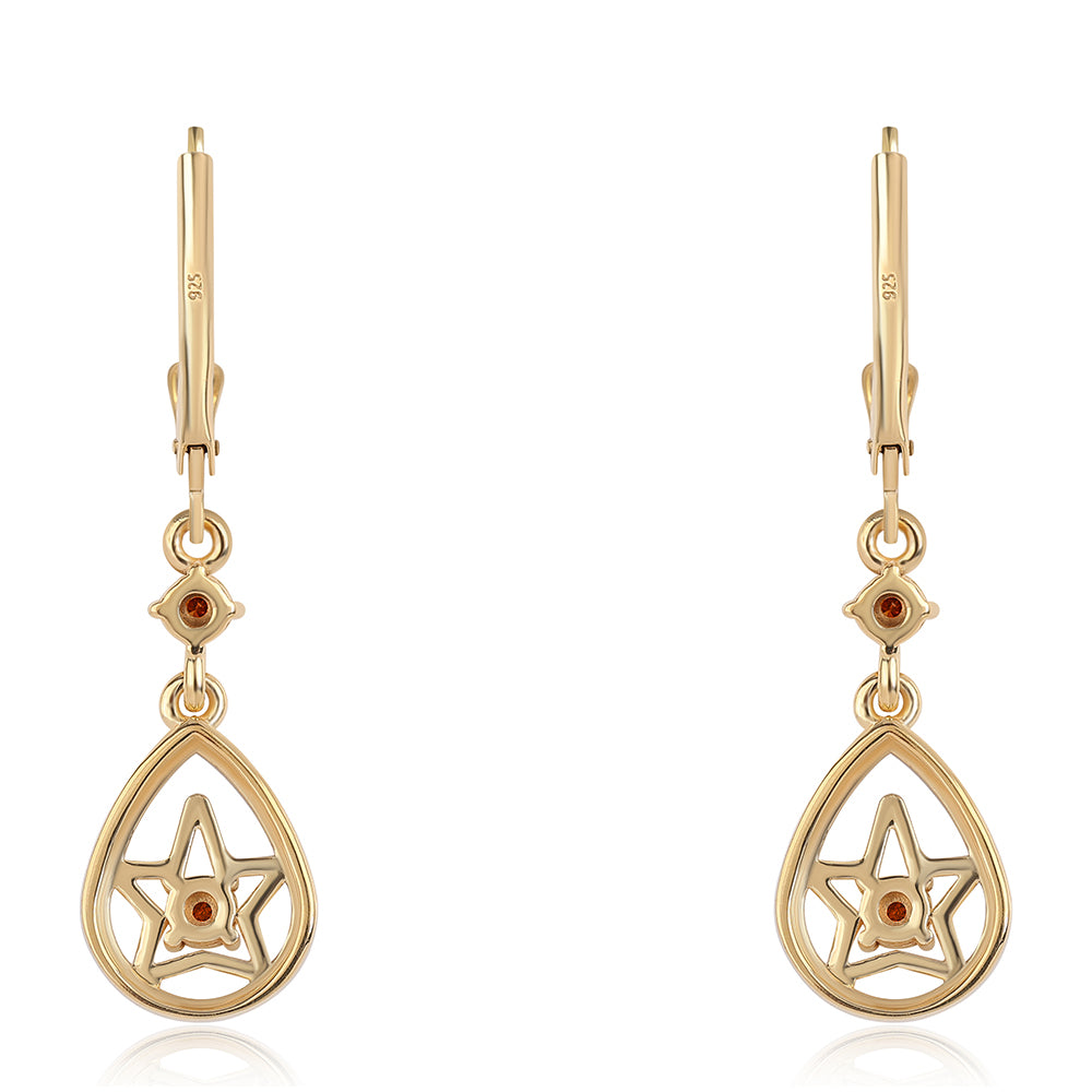 Pendientes de Plata Bañada en Oro con Diamante Rojo