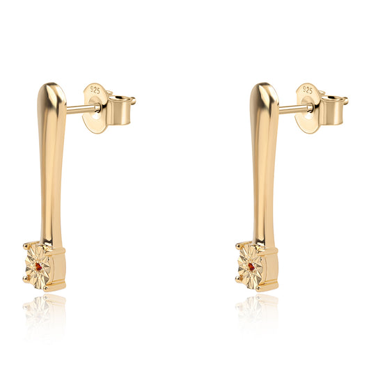 Pendientes de Plata Bañada en Oro con Diamante Rojo