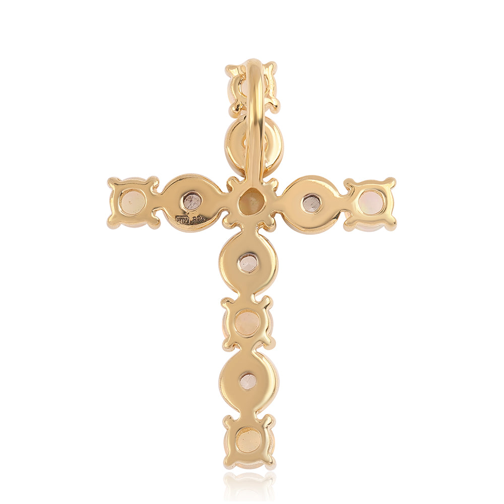Cruz Colgante de Plata Bañada en Oro con Ópalo Etíope de Lega Dembi y Topacio Blanco