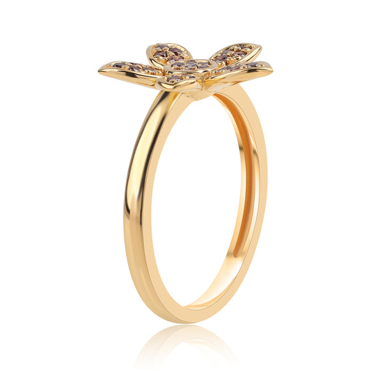 Anillo de Plata Bañada en Oro con Diamante Rojo