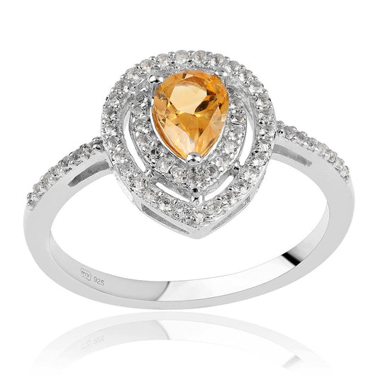 Anillo de Plata con AA Citrino de Brasil y Topacio Blanco