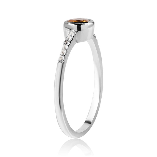 Anillo de Plata con AA Citrino de Brasil y Topacio Blanco