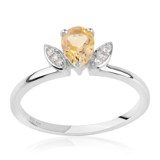 Anillo de Plata con AA Citrino de Brasil y Topacio Blanco