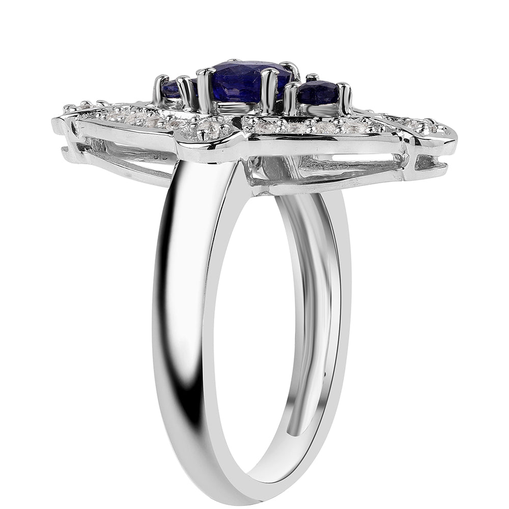 Anillo de Plata con Zafiro Azul Australiano y Topacio Blanco