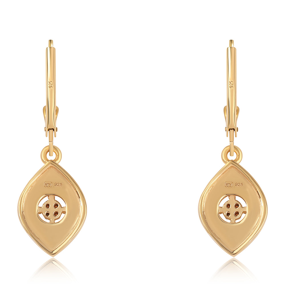 Pendientes de Plata Bañada en Oro con Diamante Negro