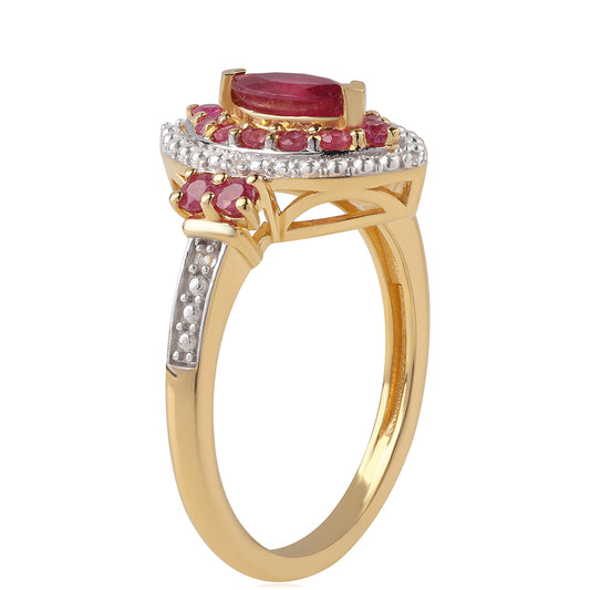 Anillo de Plata Bañada en Oro con Rubí de Mozambique y Topacio Blanco