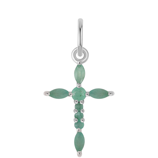 Cruz Colgante de Plata con Esmeralda de Brasil
