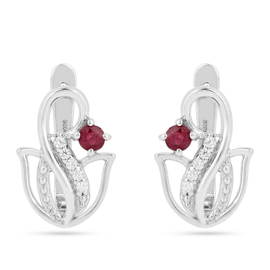 Pendientes de Plata con Rubí de Tailandia y Zircón Blanco