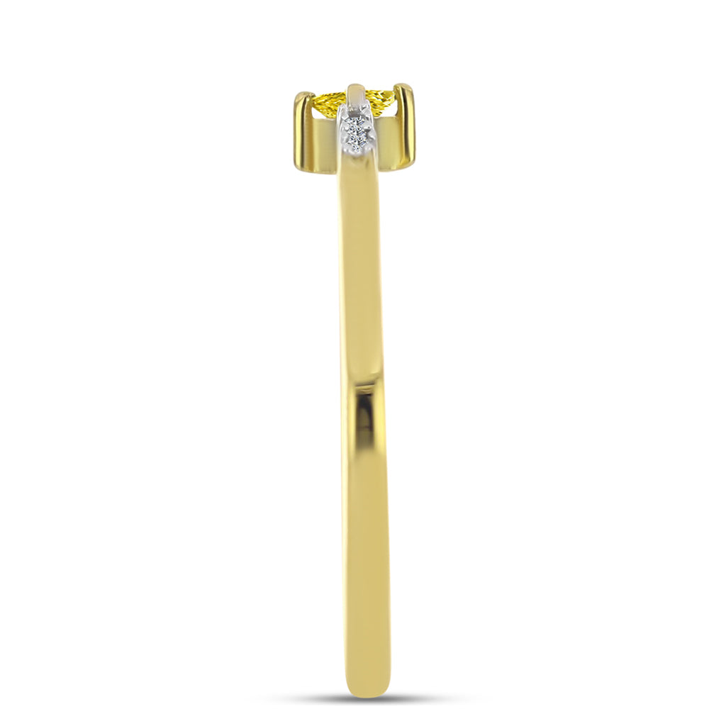 Anillo de Plata Bañada en Oro con Diamante Amarillo y Zircón blanco natural