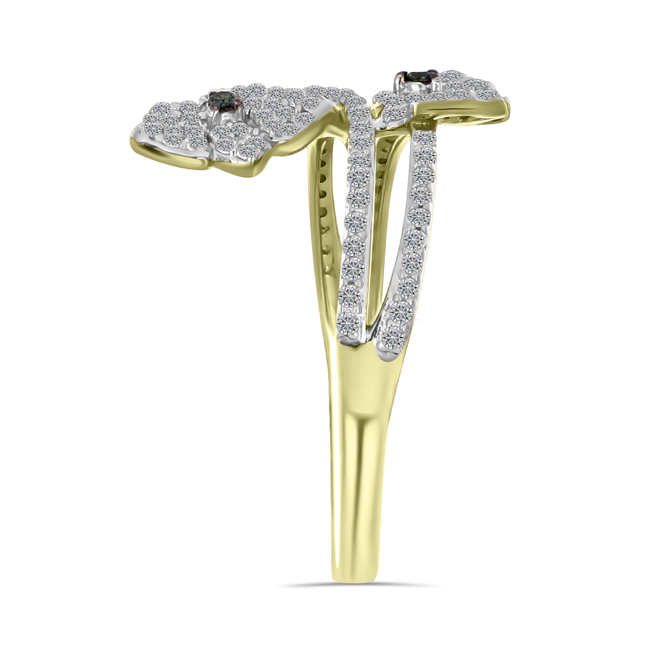 Anillo de Plata Bañada en Oro con Diamante Verde y Zircón Blanco