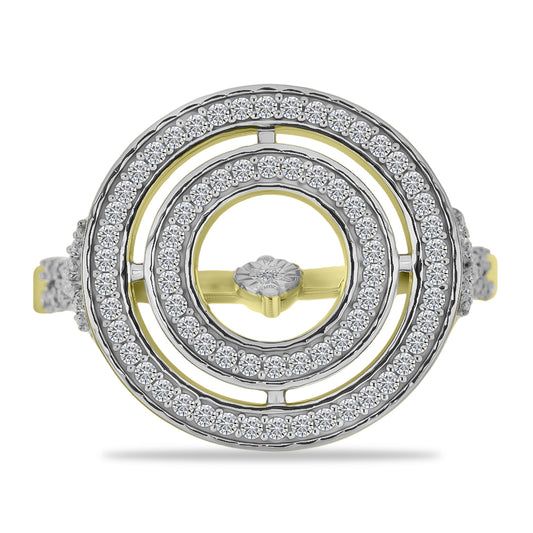 Anillo de Plata Bañada en Oro con Diamante blanco y Zircón Blanco