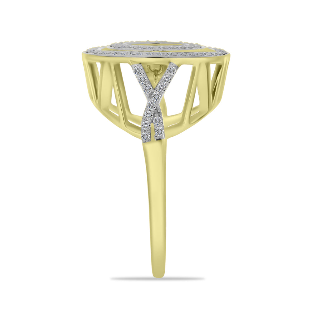 Anillo de Plata Bañada en Oro con Diamante blanco y Zircón Blanco