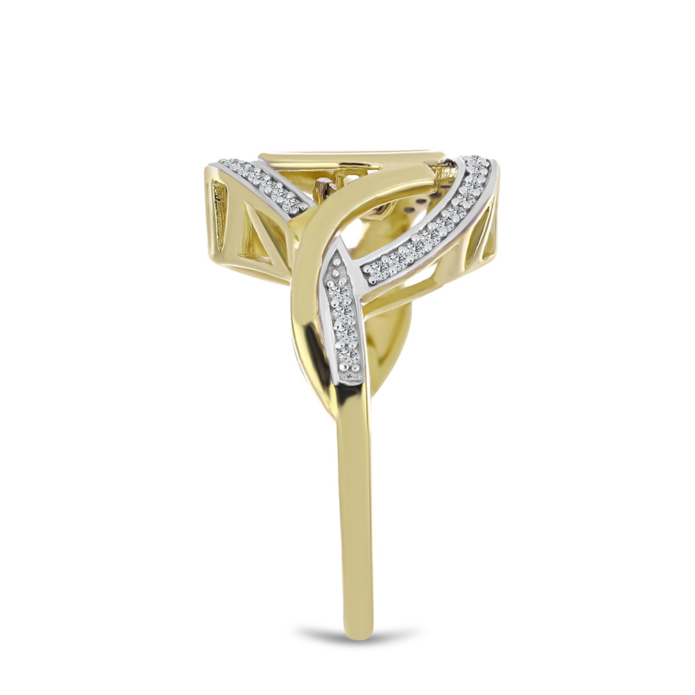 Anillo de Plata Bañada en Oro con Diamante blanco y Zircón Blanco