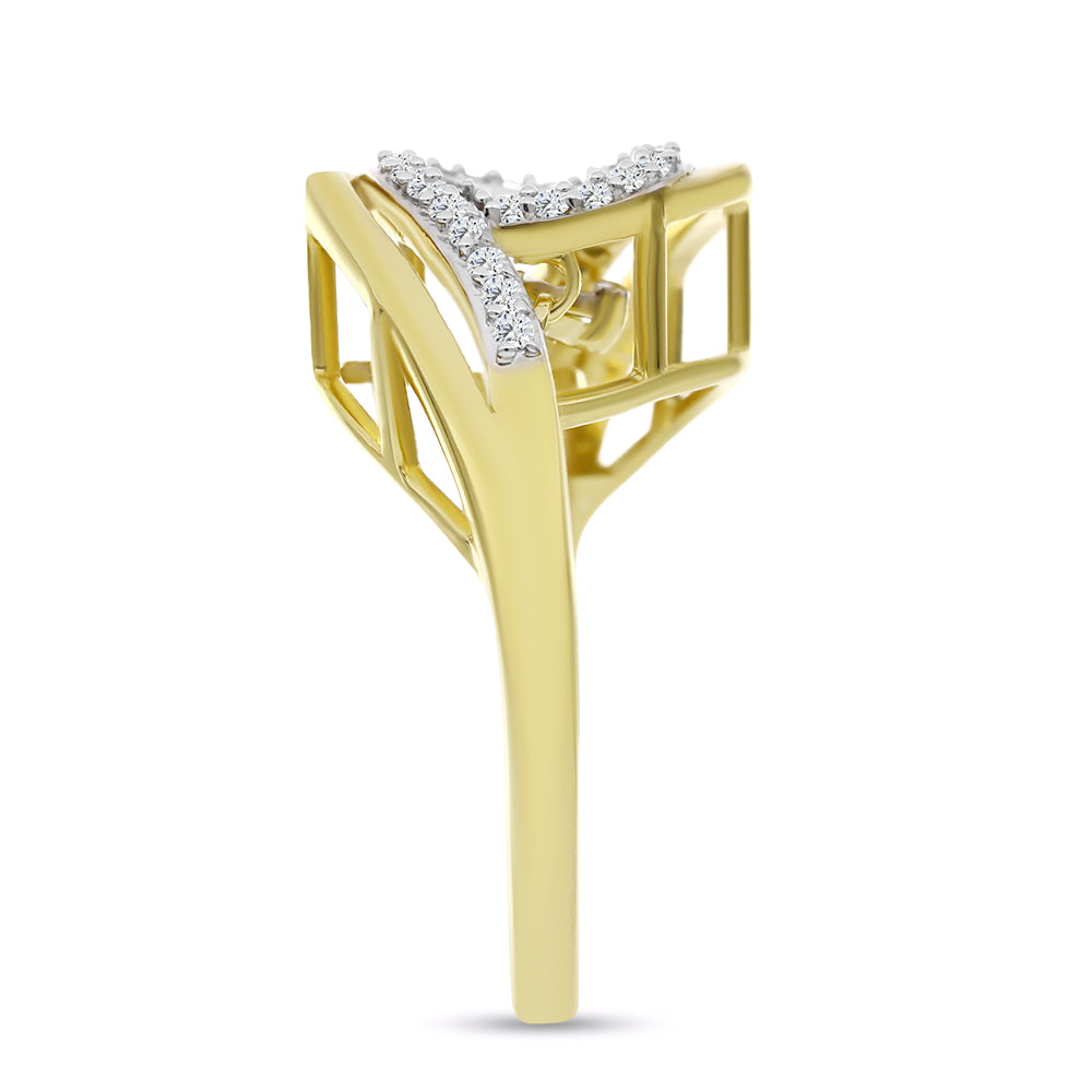 Anillo de Plata Bañada en Oro con Diamante blanco y Zircón Blanco