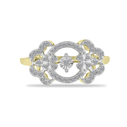Anillo de Plata Bañada en Oro con Diamante blanco y Zircón Blanco