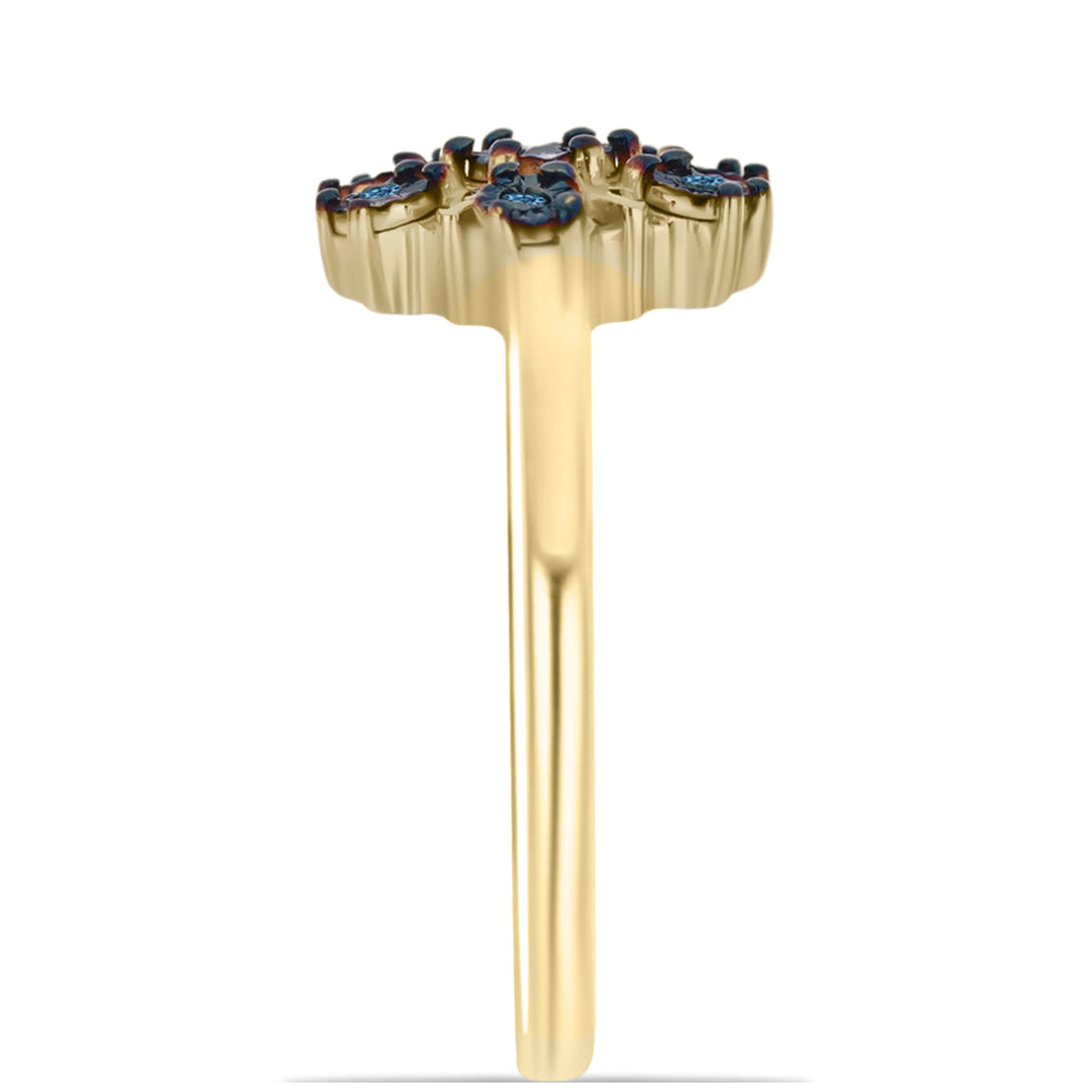 Anillo de Plata Bañada en Oro con Diamante Azul