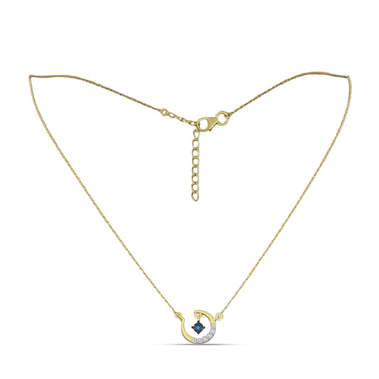 Collar de Plata Bañada en Oro con Diamante Azul y Zircón Blanco