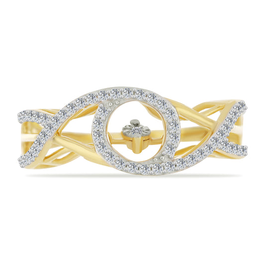 Anillo de Plata Bañada en Oro con Diamante blanco y Zircón Blanco