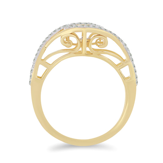 Anillo de Plata Bañada en Oro con Diamante blanco y Zircón Blanco