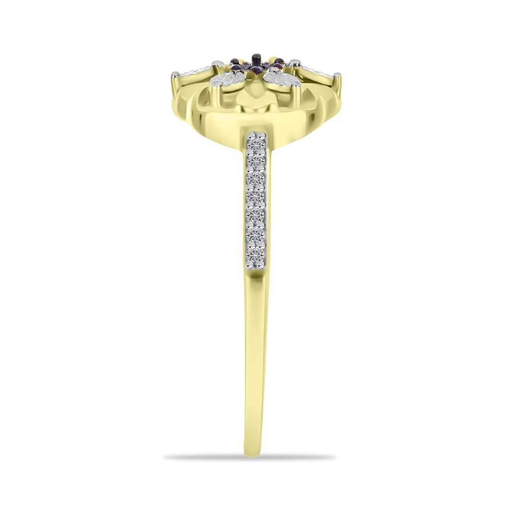 Anillo de Plata Bañada en Oro con Diamante Rojo y Zircón Blanco