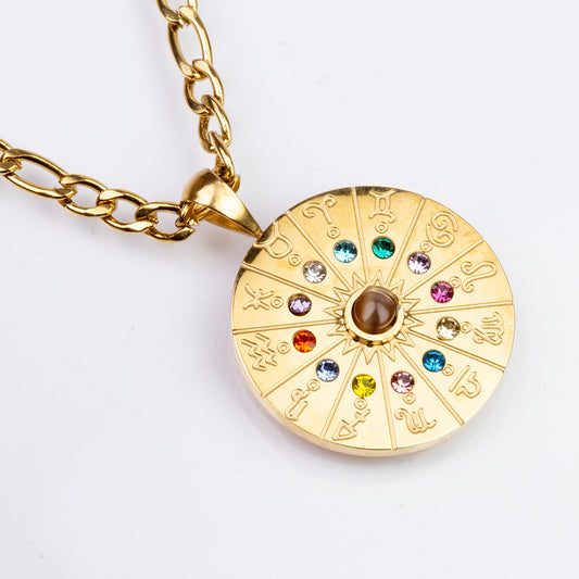 Collar de Aleación Bañado en Oro con Ojo de Tigre ( Collar +Colgante )