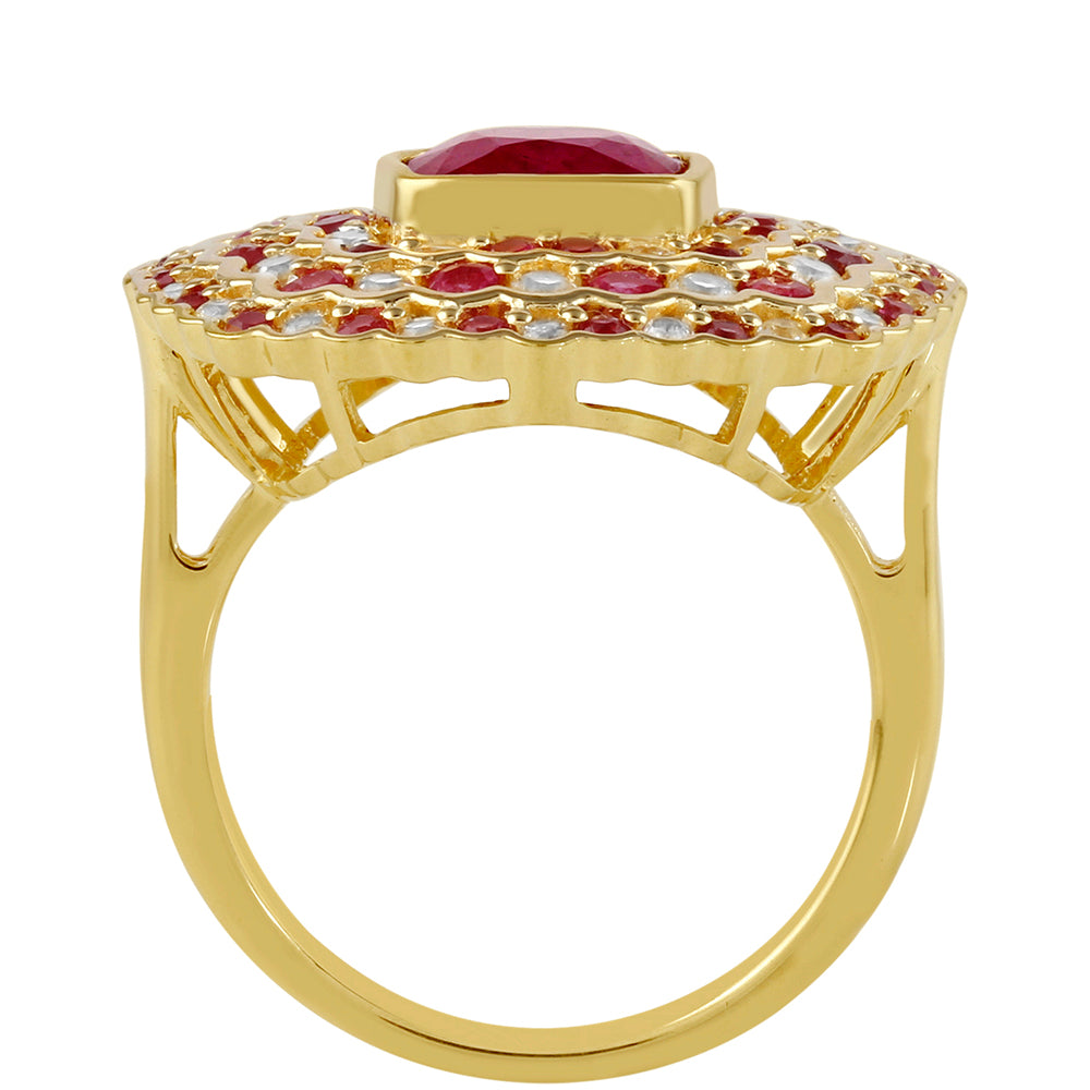 Anillo de Plata Bañada en Oro con Rubí de Tailandia y Topacio Blanco