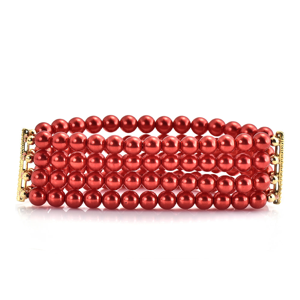 Pulsera de Plata Bañada en Oro con Perla roja de río