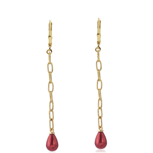 Pendientes de Plata Bañada en Oro con Perla roja de río