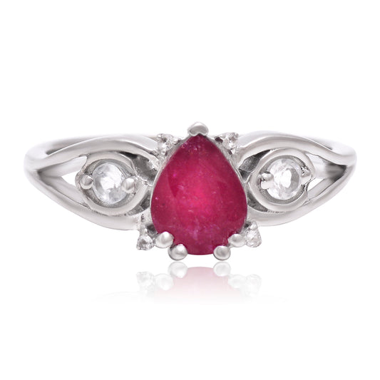 Anillo de Plata con Rubí de Madagascar y Topacio Blanco