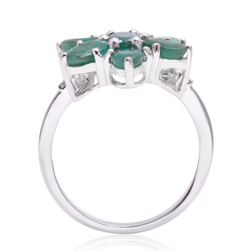 Anillo de Plata con Esmeralda de Brasil y Topacio Blanco